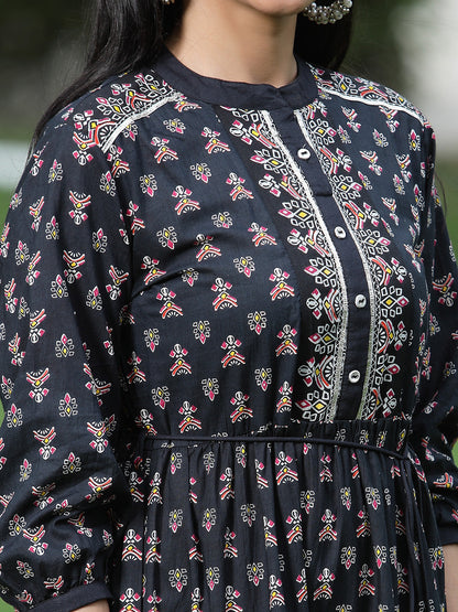 Juniper Womens Black Cambric Printed Dress