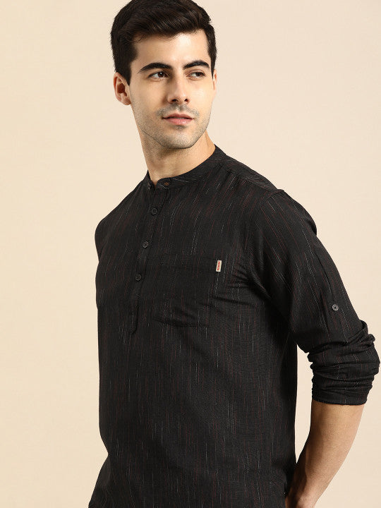 Anouk Men Black Woven Design Short Kurta