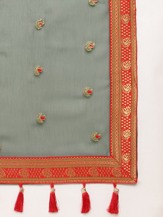 Fabmora Ethnic Motifs Embroidered Net Saree