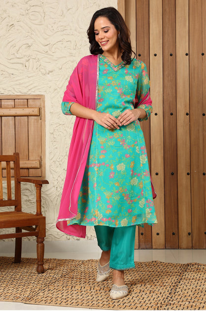 W for Woman Pink Chiffon Golden Mukaish Dupatta With Gota Patti Border