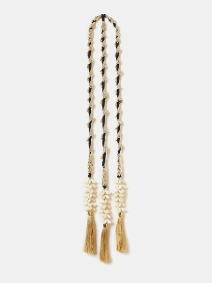 Ruby Raang Gold Gota Pati Work And Black Thread And Shells With Gold Stones