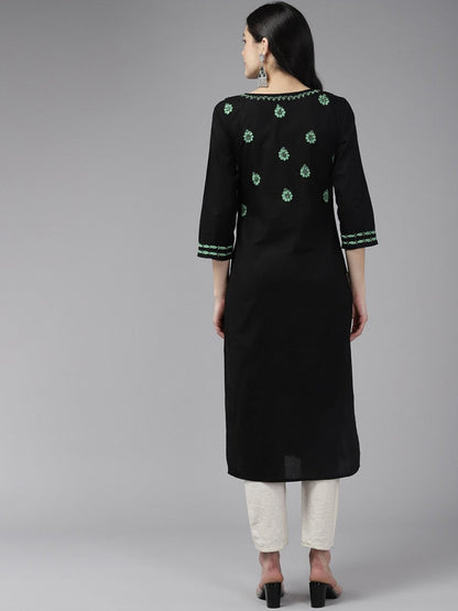 ADA Ethnic Motifs Embroidered Chikankari Cotton Straight Kurta