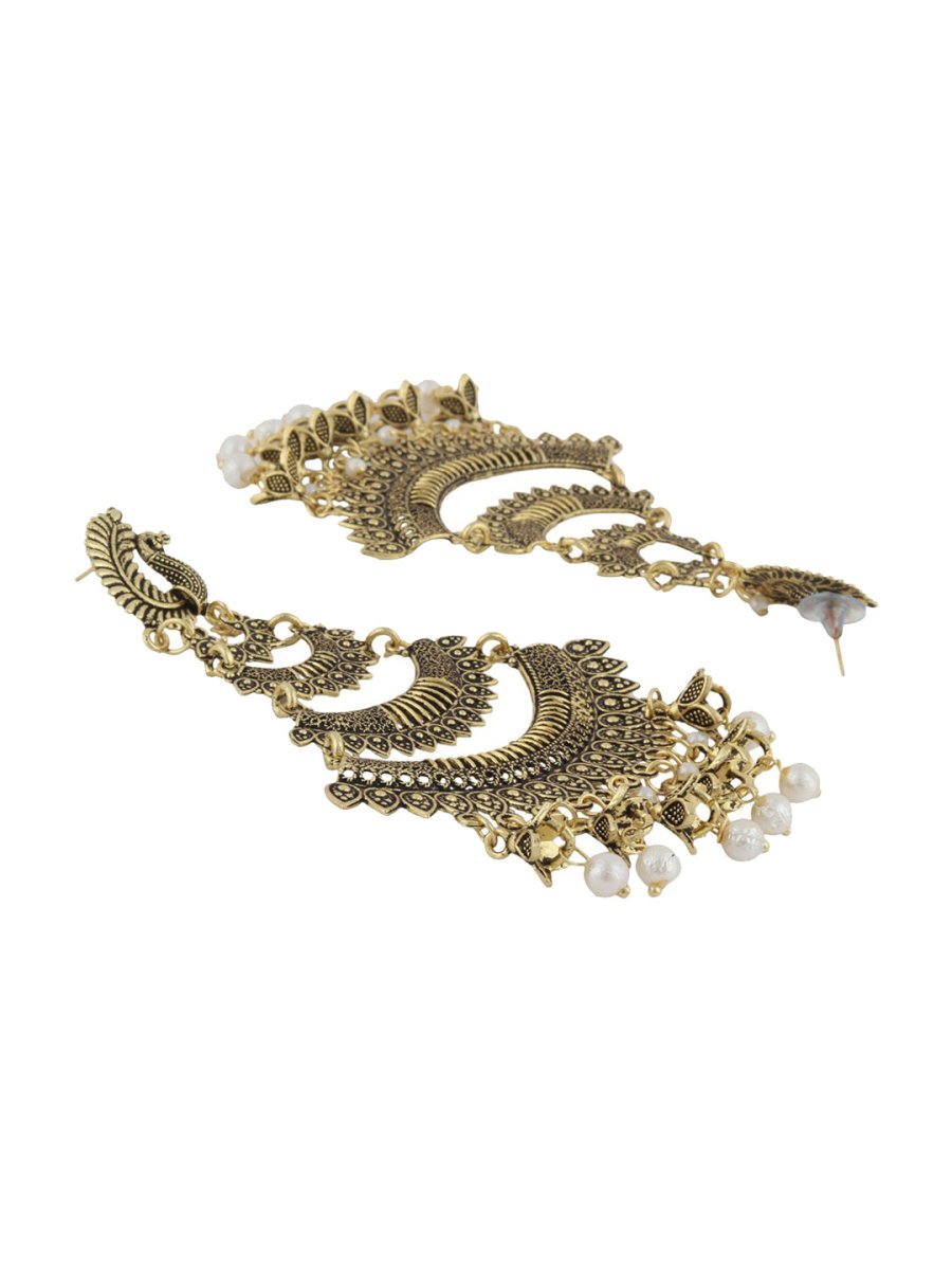 Anikas Creation Gold-Toned & White Peacock Shaped Chandbalis Earrings