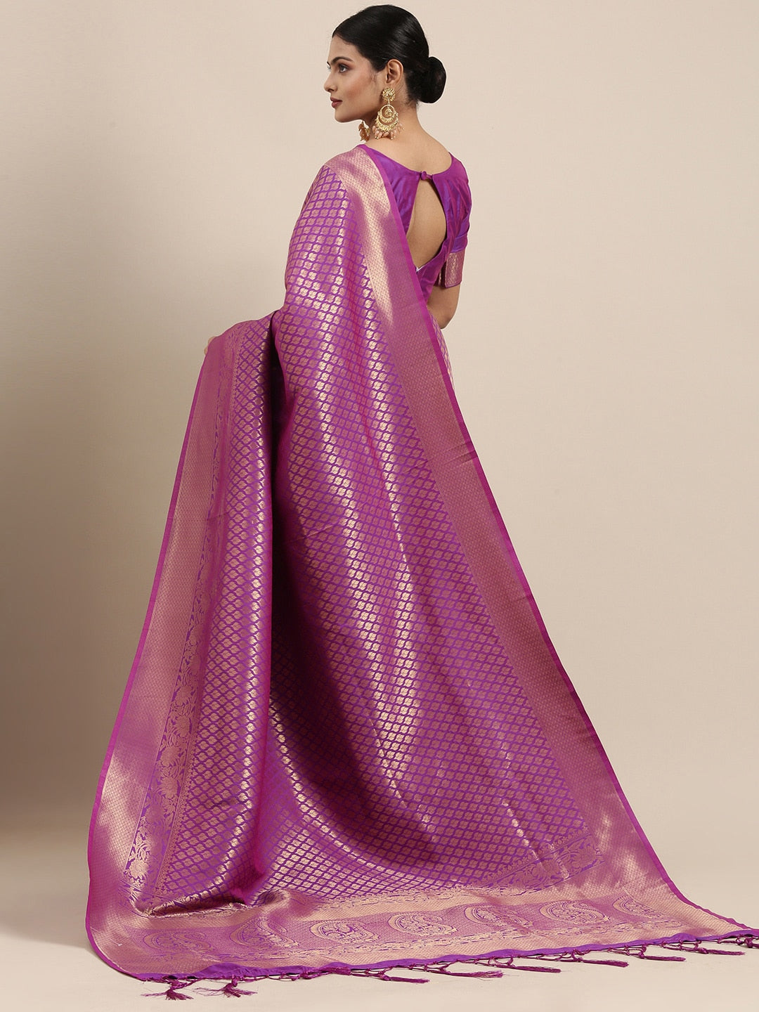 Saree Mall Purple Ethnic Motifs Zari Silk Blend Banarasi Sarees