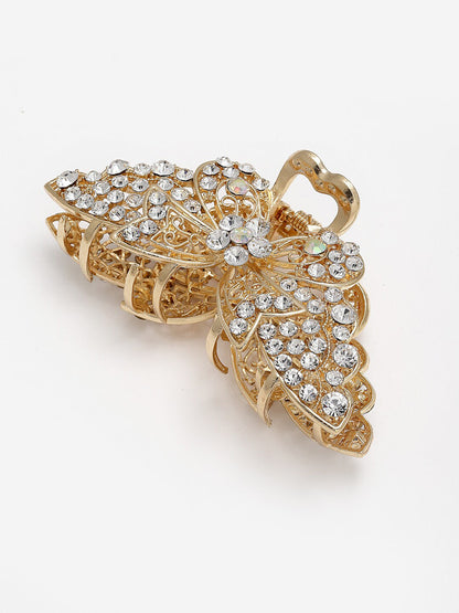 Panash Women Gold-Toned & White Embellished Claw Clip