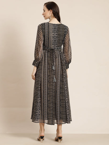 Juniper Womens Black Chiffon Printed Maxi Dress