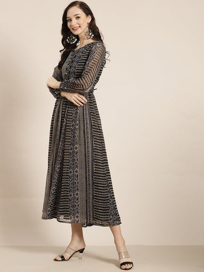 Juniper Womens Black Chiffon Printed Maxi Dress