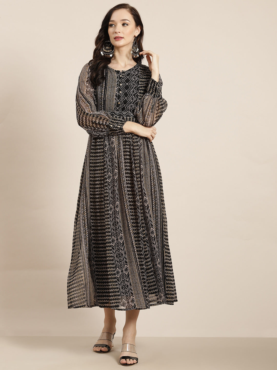 Juniper Womens Black Chiffon Printed Maxi Dress