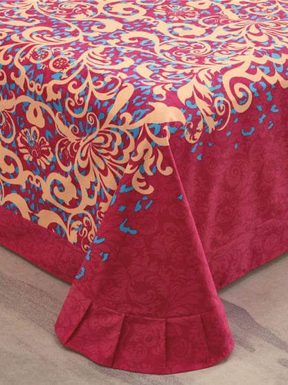JC Collection Pink & Blue TC 240 Ethnic Motifs Cotton King Bedsheet with 2 Pillow Covers