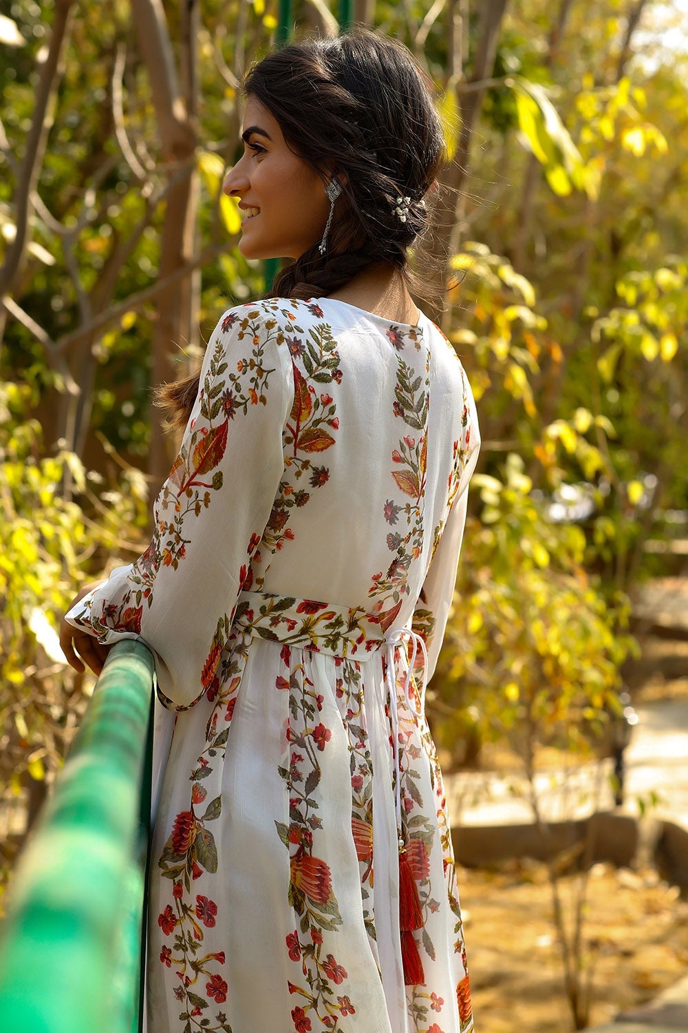 Juniper Women's Offwhite Chiffon Printed Flared Dress