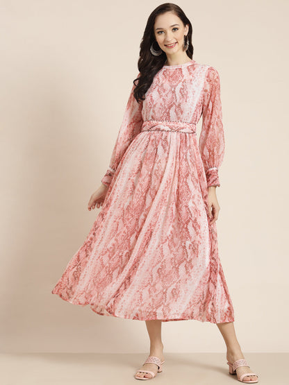 Juniper Womens Peach Chiffon Digital Printed Maxi Dress