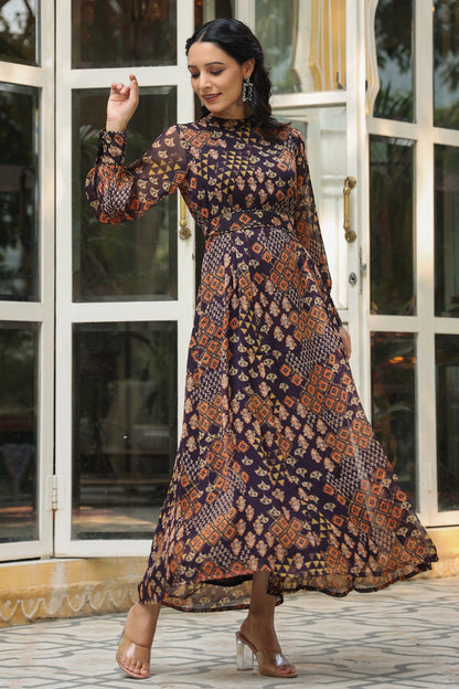 Juniper Women's Multi Chiffon Printed Flared Dress