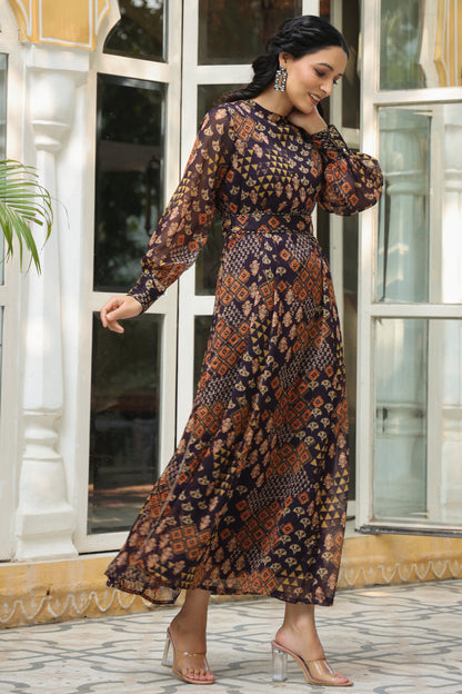 Juniper Women's Multi Chiffon Printed Flared Dress