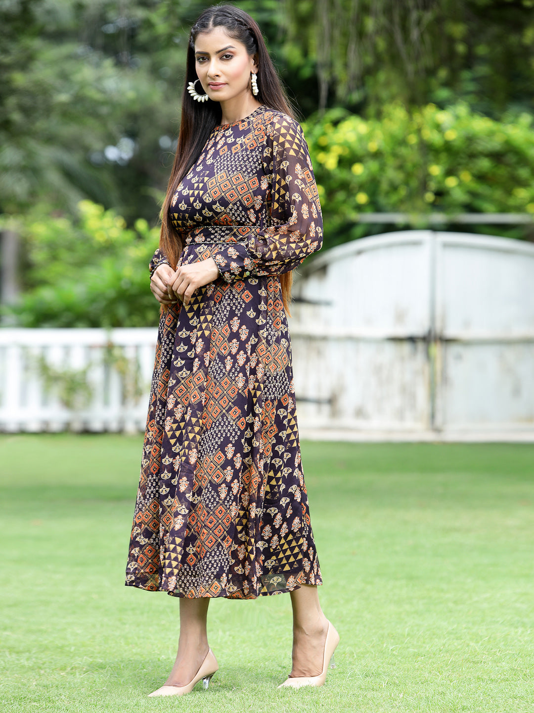 Juniper Womens Multi Chiffon Digital Printed Maxi Dress