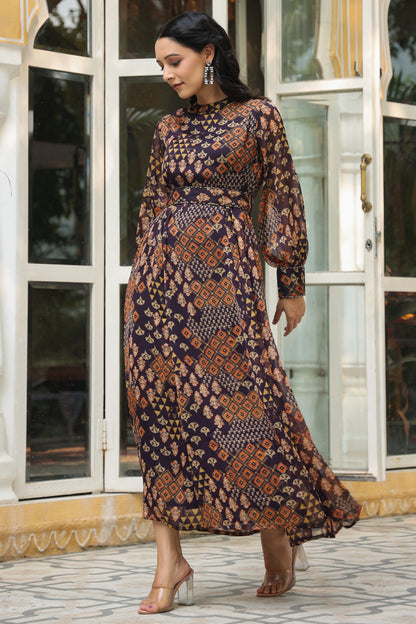 Juniper Women's Multi Chiffon Printed Flared Dress