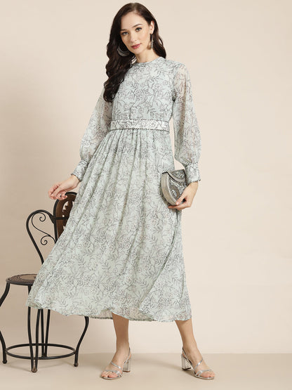 Juniper Womens Sagegreen Chiffon Digital Floral Printed Maxi Dress