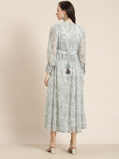 Juniper Womens Sagegreen Chiffon Digital Floral Printed Maxi Dress