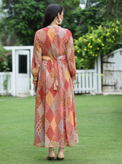 Juniper Womens Maroon Multi Chiffon Digital Printed Maxi Dress