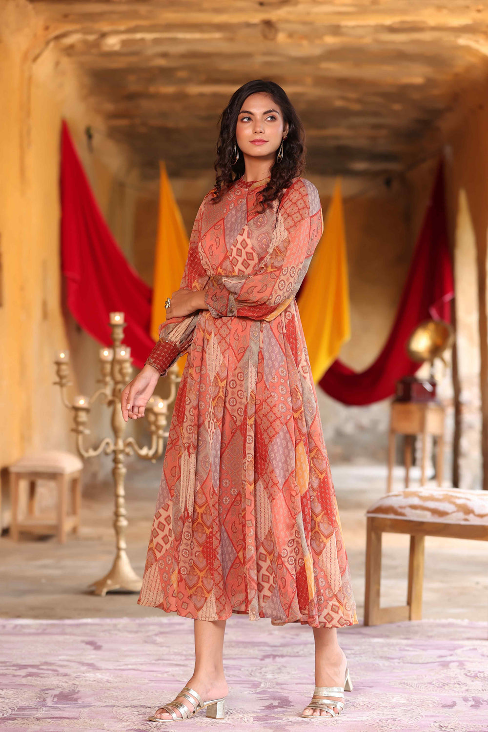Juniper Women's Multi Chiffon Printed Flared Dress