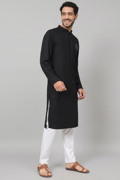Coal Motif Embroidered Cotton Kurta by Hilo Design