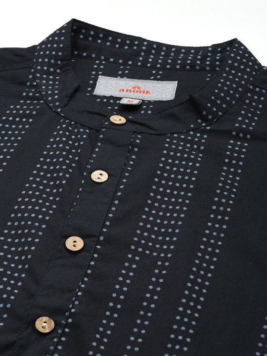 Anouk Men Polka Dot Printed Pure Cotton Kurta Colour Black And Grey