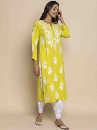 HOUSE OF KARI Floral Embroidered Chikankari Straight Kurta
