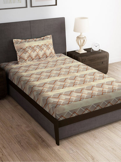Story@home Brown & White Striped Microfiber 180 TC Bedsheet With Pillow Cover