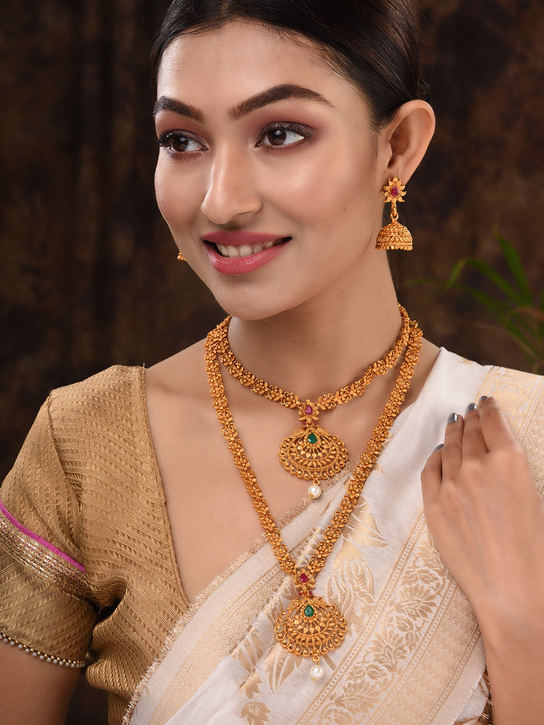Saraf RS Jewellery Gold-Polished South Indian Imitation Bridal Temple Jewellery Set