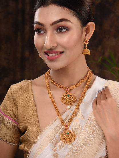 Saraf RS Jewellery Gold-Polished South Indian Imitation Bridal Temple Jewellery Set