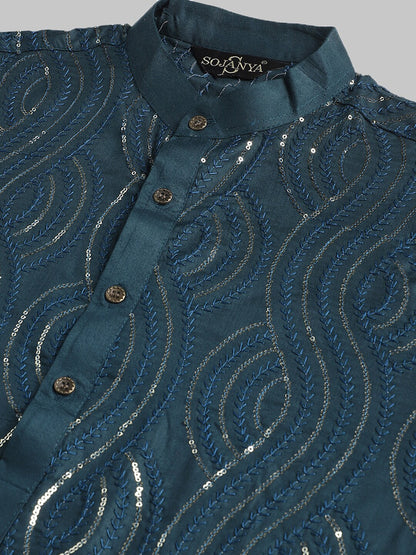 Sojanya Ethnic Motifs Embroidered Sequinned Pure Cotton Kurta with Churidar