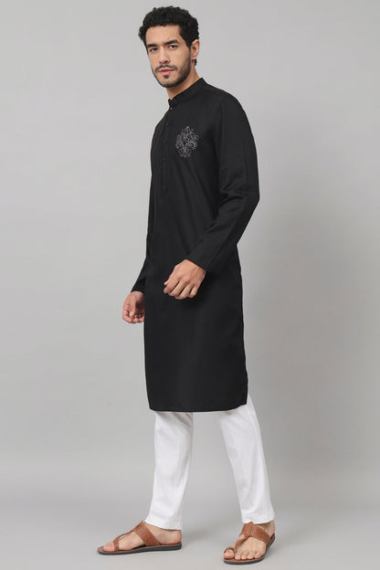 Coal Motif Embroidered Cotton Kurta by Hilo Design