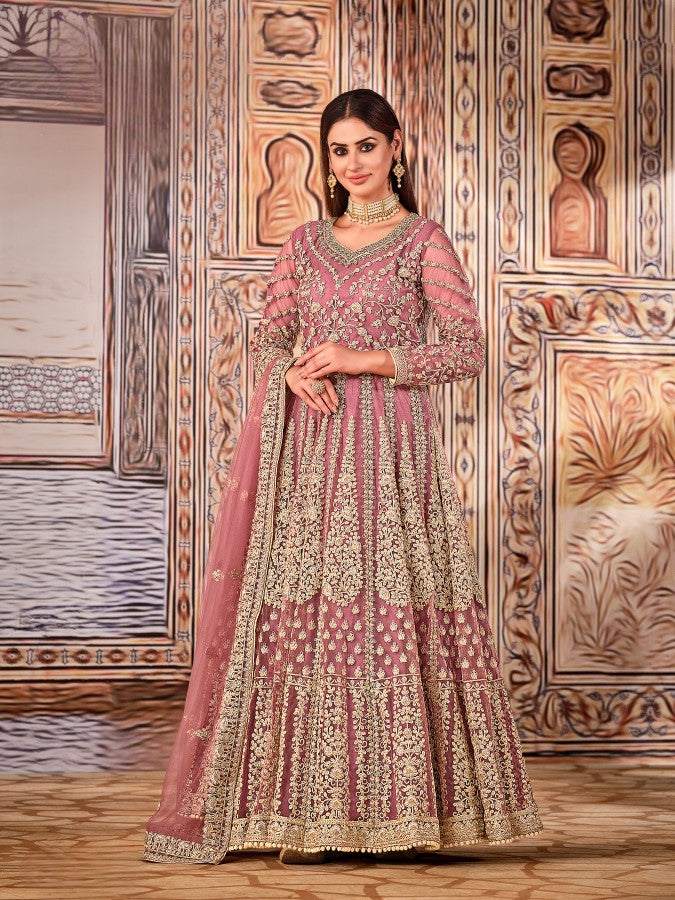 Anaita Light Purple Embroidered Net Anarkali Suit