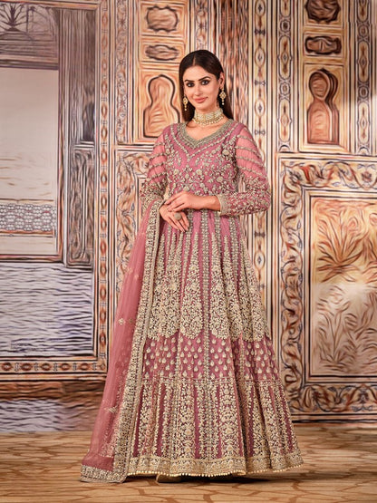 Anaita Light Purple Embroidered Net Anarkali Suit