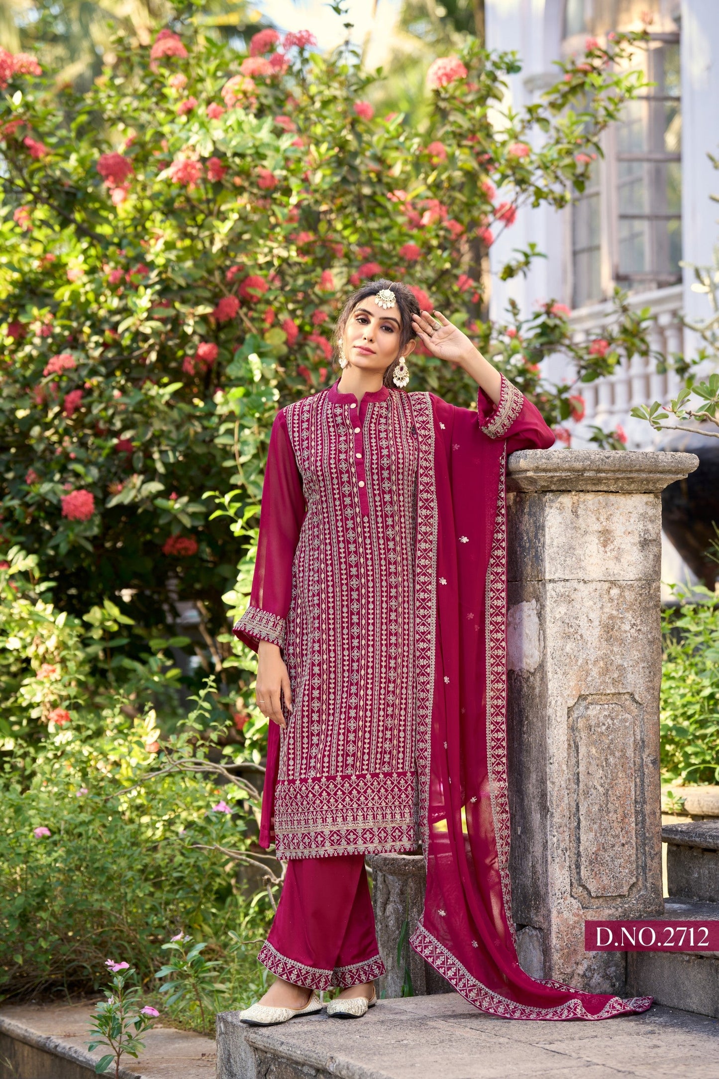 Anaita Rani Pink Embroidered Glory Silk Plazzo Suit