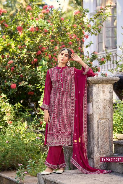 Anaita Rani Pink Embroidered Glory Silk Plazzo Suit