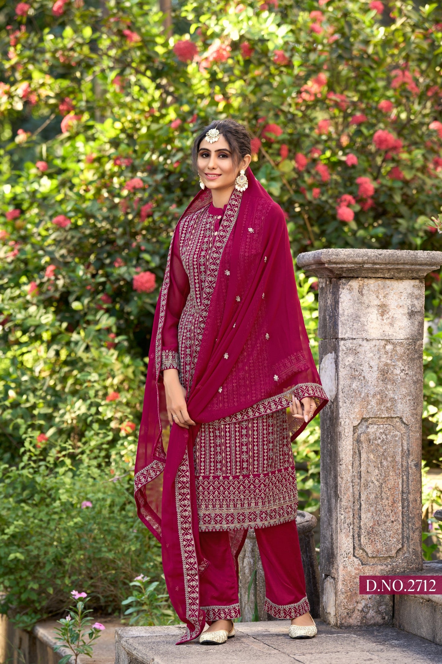 Anaita Rani Pink Embroidered Glory Silk Plazzo Suit