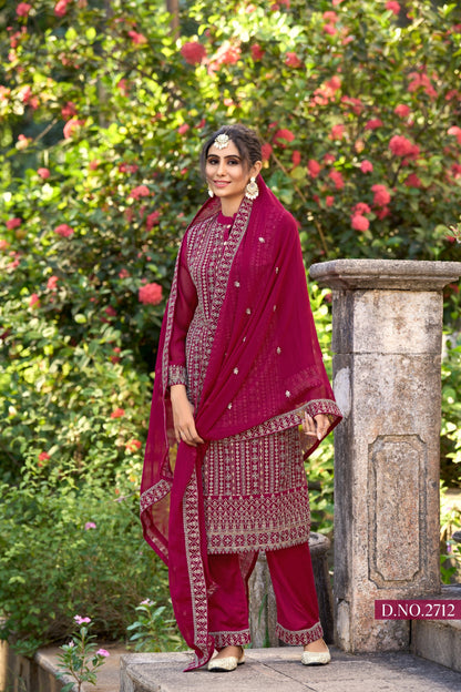 Anaita Rani Pink Embroidered Glory Silk Plazzo Suit