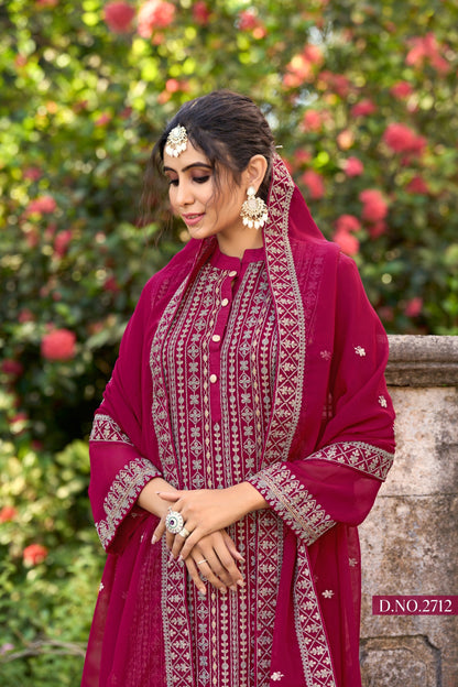 Anaita Rani Pink Embroidered Glory Silk Plazzo Suit
