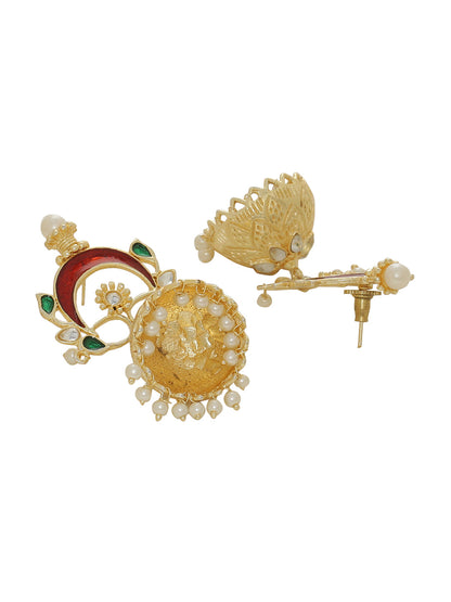 Shoshaa Gold-Polished & Red Enamelled Classic Jhumkas