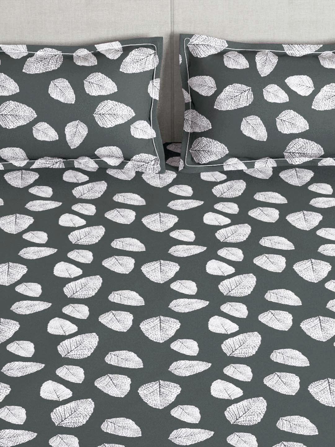 Story@home Arena Grey & White Floral Printed 180 TC Bedsheet & Pillow Covers