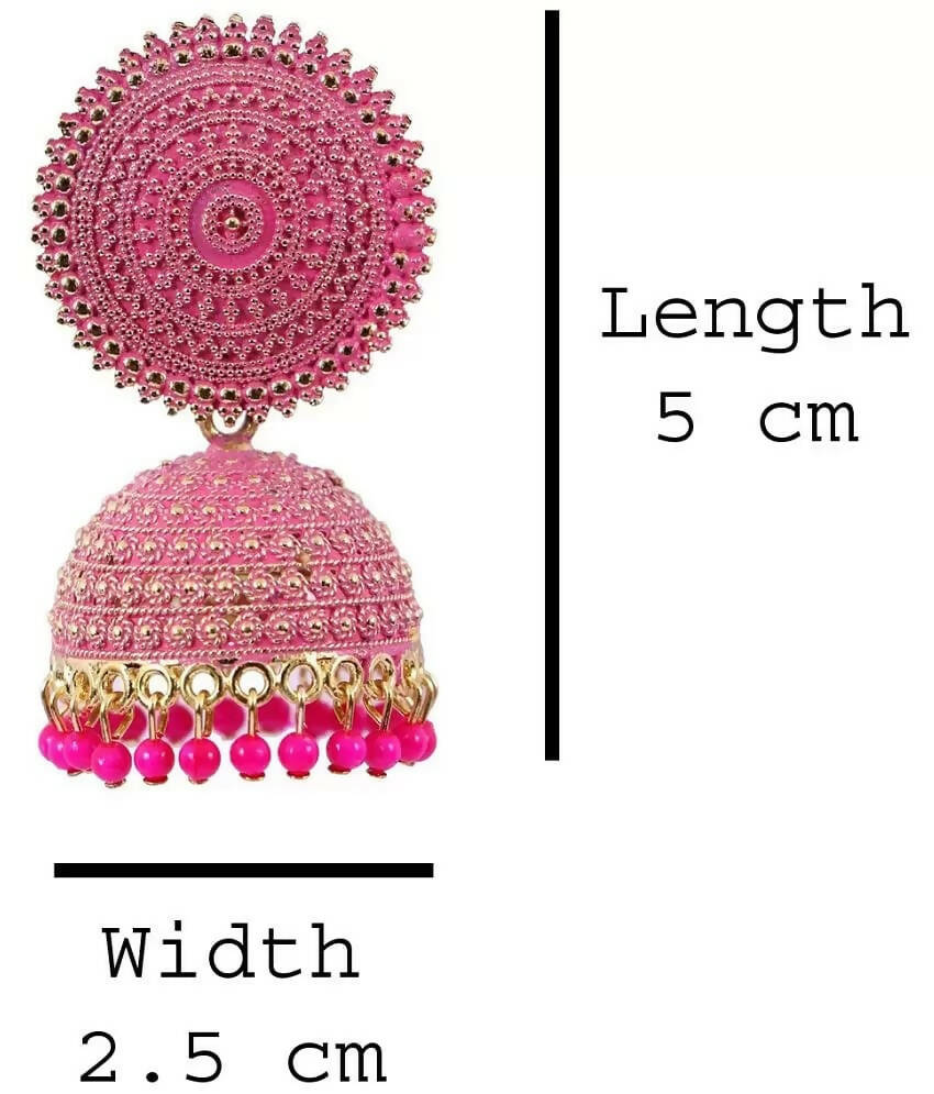 Mominos Fashion Joharkamal Gold-Polished Meenakari Jhumkas For Women & Girls (Magenta)