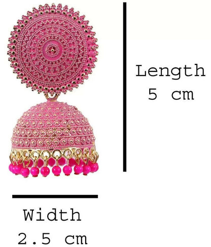 Mominos Fashion Joharkamal Gold-Polished Meenakari Jhumkas For Women & Girls (Magenta)