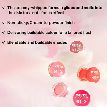 Makeup Revolution Mousse Blush - For Cheeks & Eyes Non Sticky-Soft Focus Effect - Grape Fruit Coral