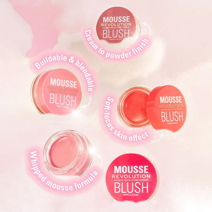 Makeup Revolution Mousse Blush - For Cheeks & Eyes Non Sticky-Soft Focus Effect - Grape Fruit Coral