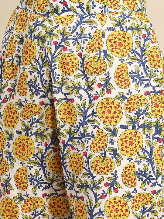 Anayna Women Yellow Ethnic Motifs Angrakha Pure Cotton Kurta with Trousers & Dupatta
