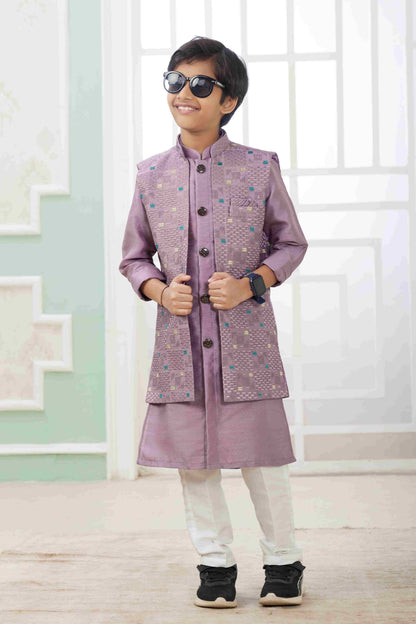 Raivat Ethnic Art Silk Embroidery Work 3 Pics Jacket Set In Onion Pink Colour