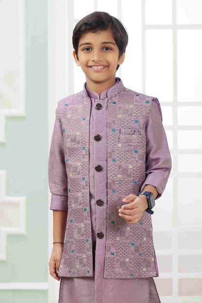 Raivat Ethnic Art Silk Embroidery Work 3 Pics Jacket Set In Onion Pink Colour