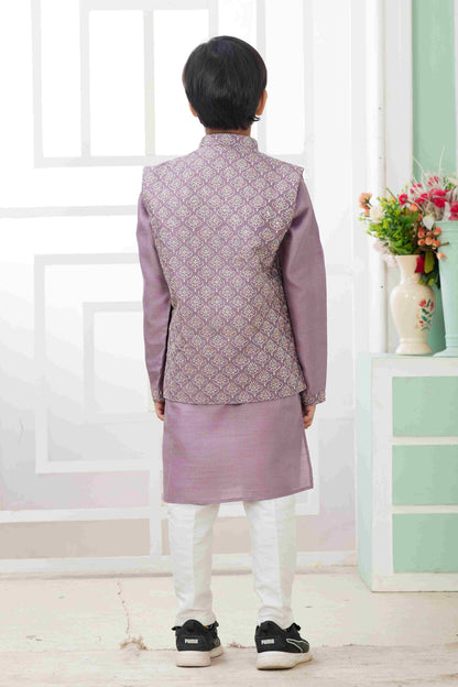 Raivat Ethnic Art Silk Embroidery Work 3 Pics Jacket Set In Dark Onion Pink Colour
