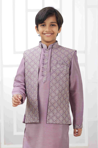 Raivat Ethnic Art Silk Embroidery Work 3 Pics Jacket Set In Dark Onion Pink Colour