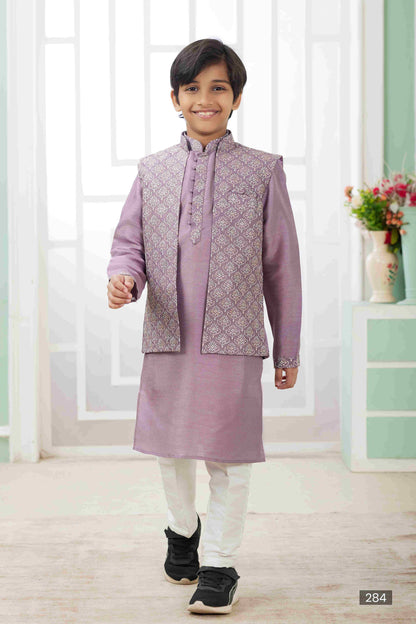 Raivat Ethnic Art Silk Embroidery Work 3 Pics Jacket Set In Dark Onion Pink Colour